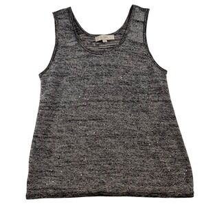 Ann Taylor LOFT Womens Black White Sequin Linen Blend Knit Sweater Tank Top M